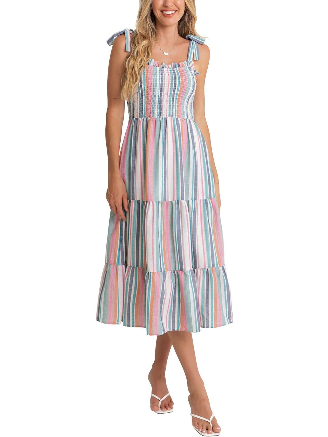 Striped A-Line Midi Dress