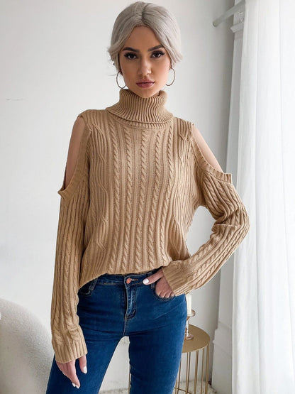 Women's Orange Nowi Women Cable Knit Pullover Printed