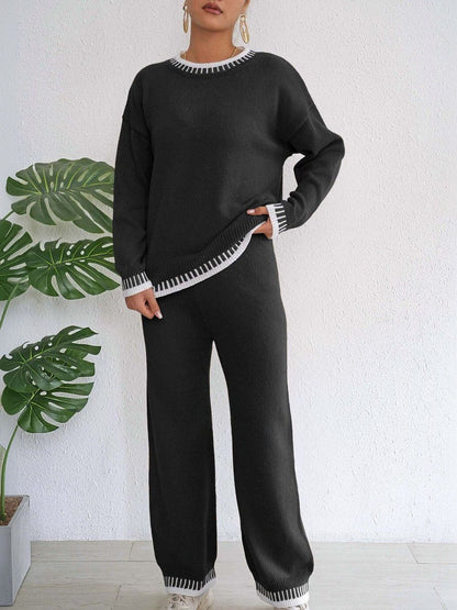 Knitted Solid Sweater with Trousers