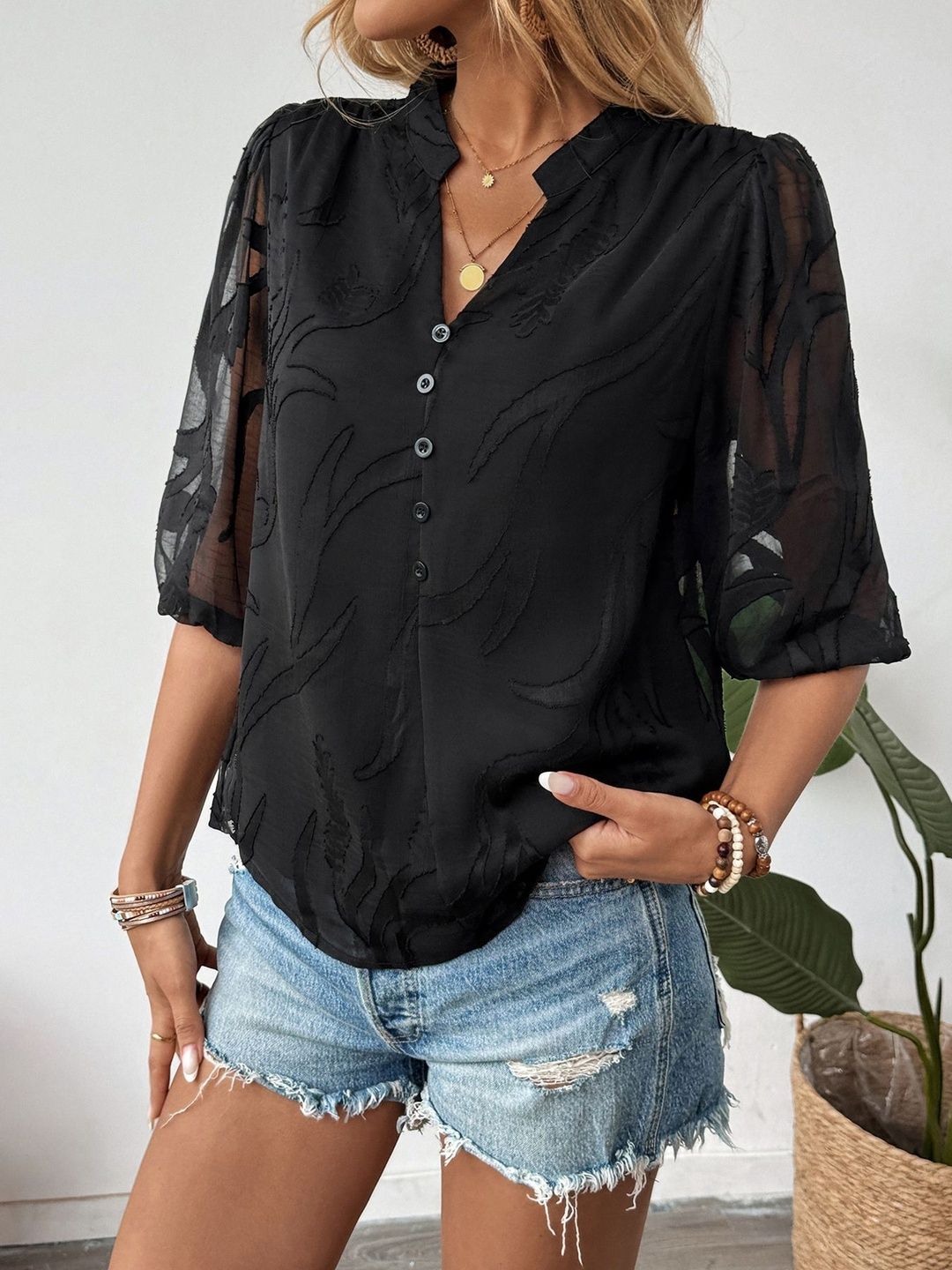 Women Semi Sheer Casual Shirt