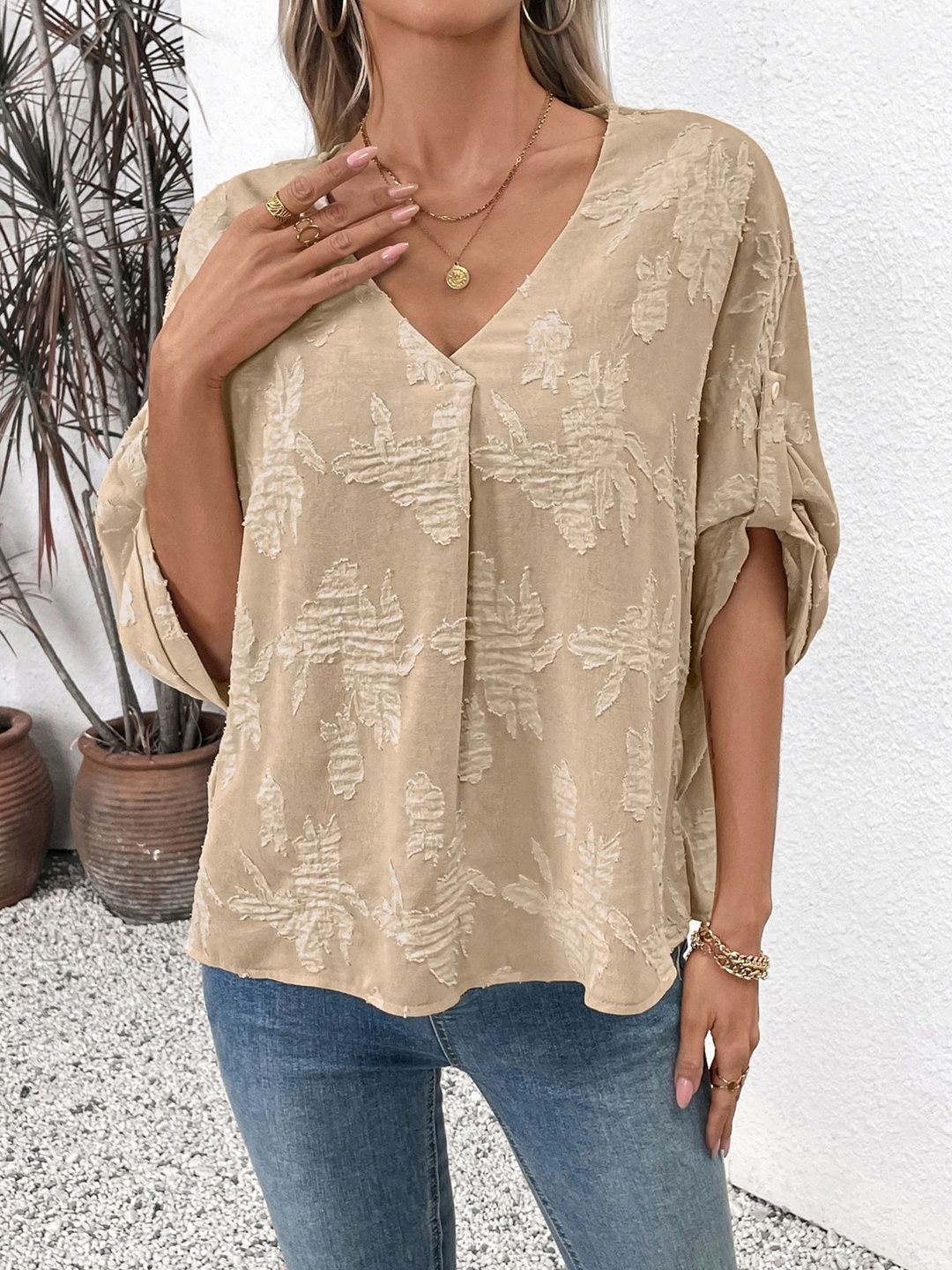 Roll-Up Sleeves Linen Top