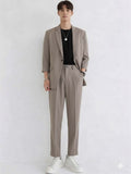 Solid Blazer with Trousers in Grey Style 790 - Nowi Korean Fashion