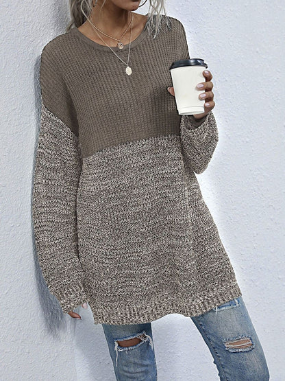 Women's Brown Colourblocked Pullover Blend Printed