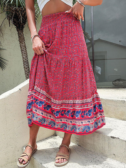 Printed Flared Mid Rise Maxi Skirts