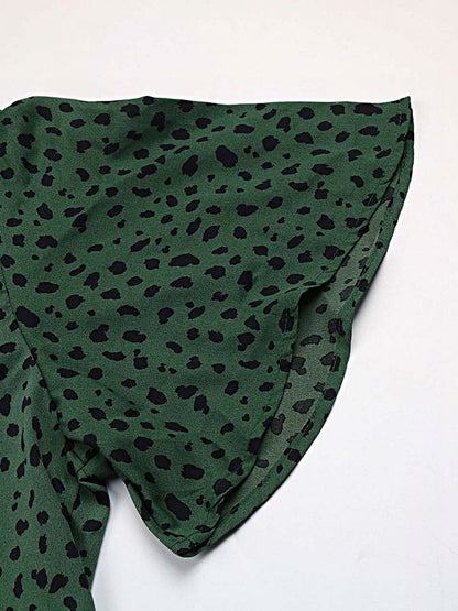 NOWI Animal Print Flared Sleeve Top