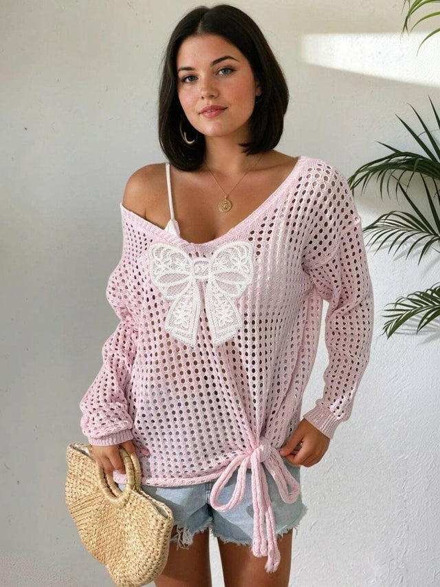 Pullover with Applique Detail in Pink acrylic - Nowi Korean Fashion