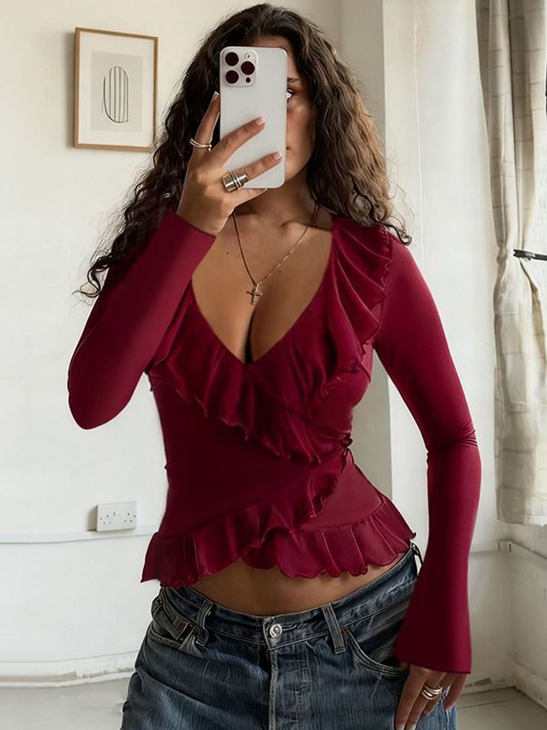 NOWI Ruffles Cotton Wrap Top
