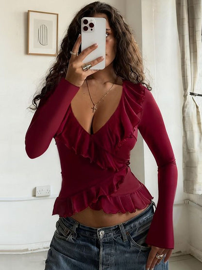 NOWI Ruffles Cotton Wrap Top
