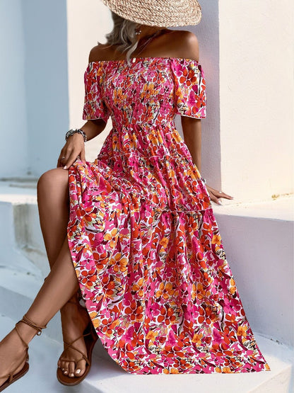 Floral Print Off-Shoulder Maxi Midi Dress
