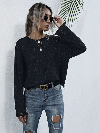Speckled Pullover in Black - Nowi Korean Fashion