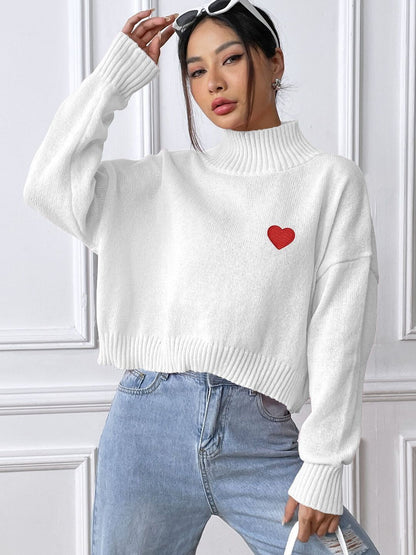Embroidered Crop Pullover with Embroidered Detail in White acrylic Long Sleeve - Nowi Korean Fashion