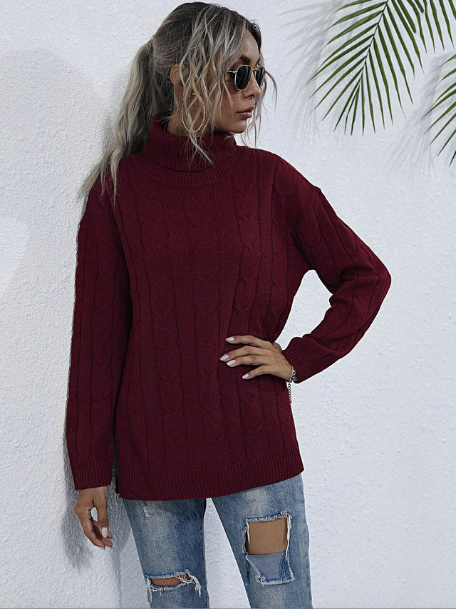 Cable Knit Pullover in Maroon - Nowi Korean Fashion