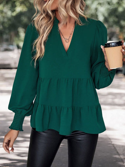 Women's Green Peplum Top Blend Printed
