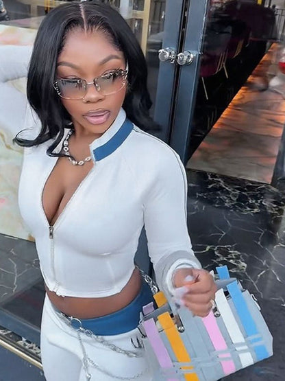 Women's White Crop Fashion Jacket