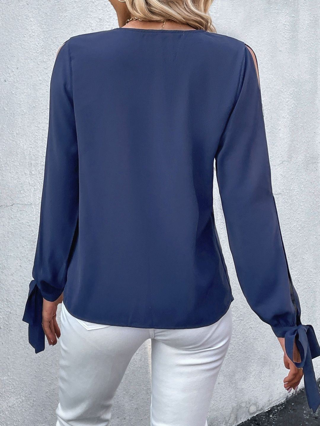 Women's Blue Nowi Cold-Shoulder Top