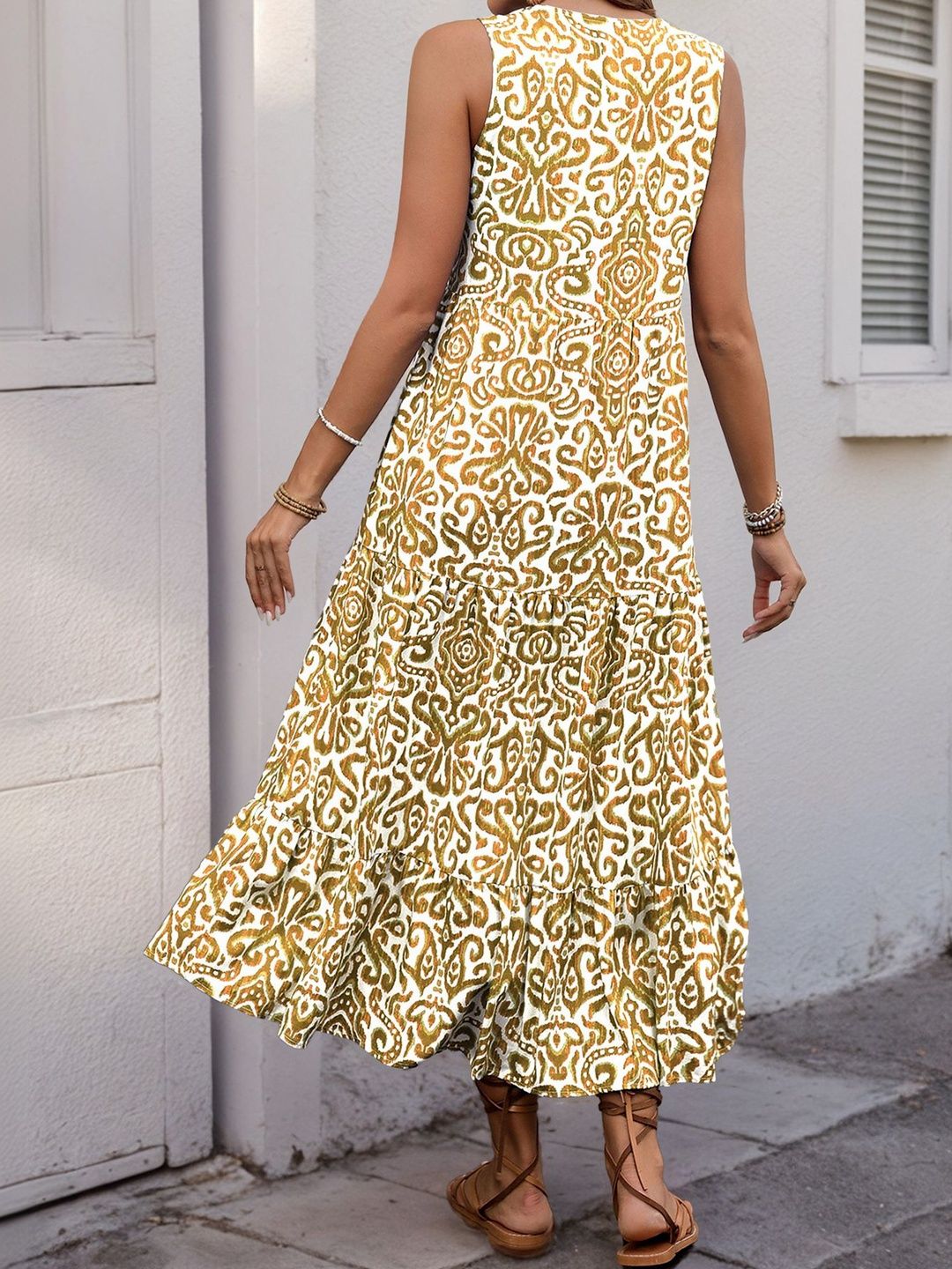 Bohemian Print A-Line Midi Dress