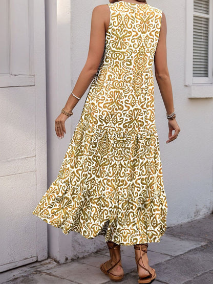 Bohemian Print A-Line Midi Dress