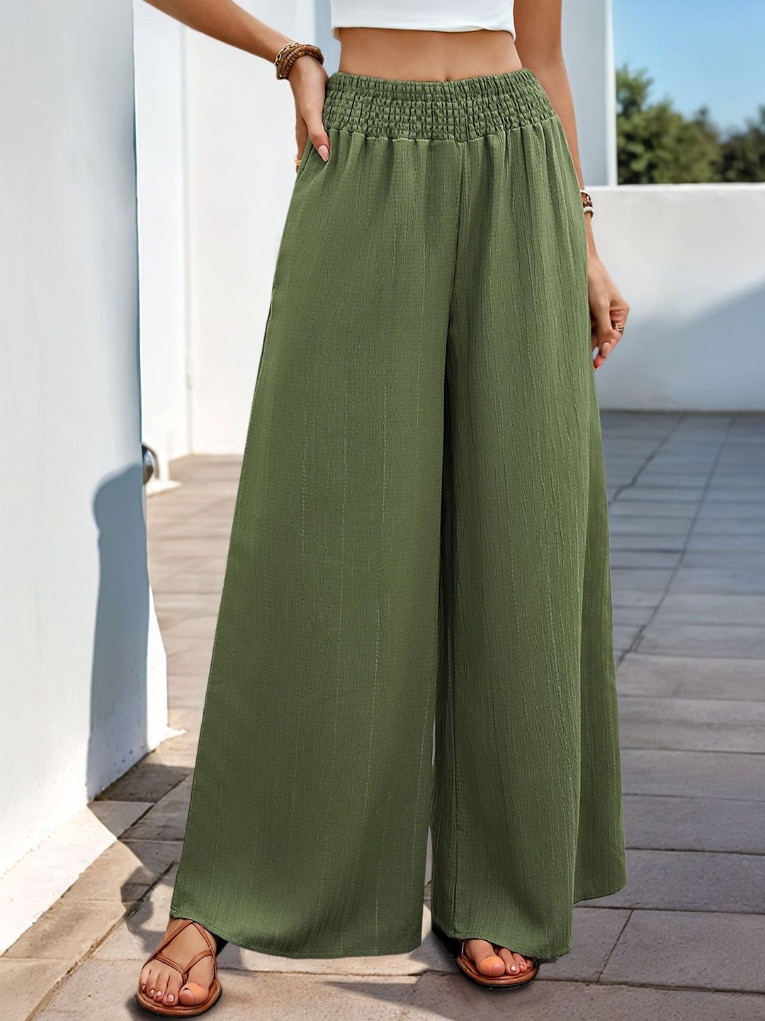 Women Textured Loose Fit Non Iron Trousers