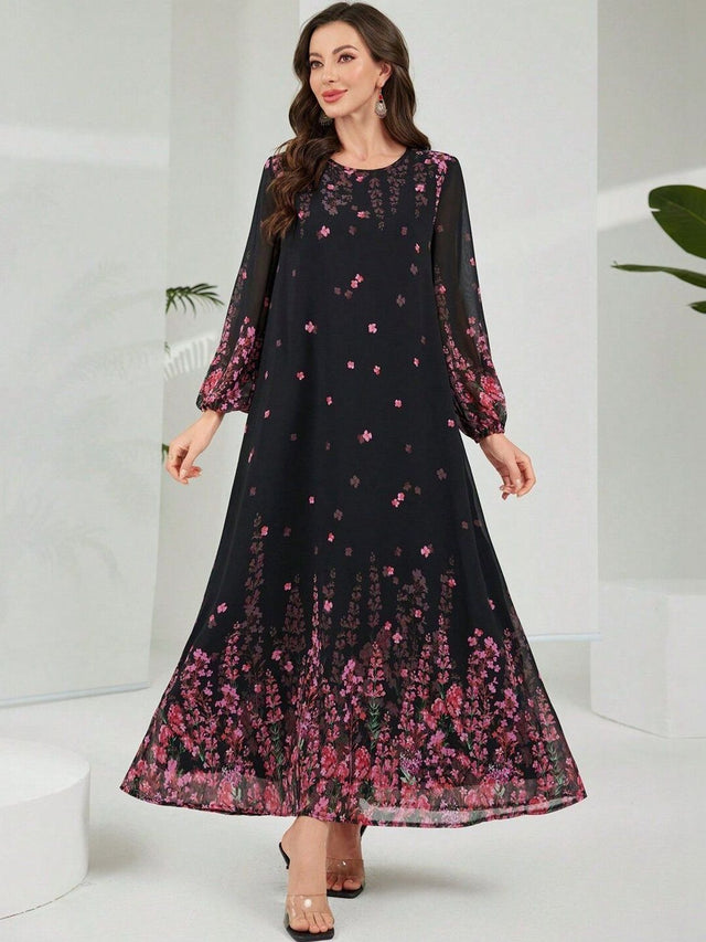 Floral Printed A-Line Georgette Maxi Dress