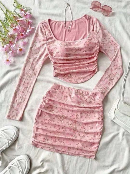 Romantic Florals Printed Top with Skirt