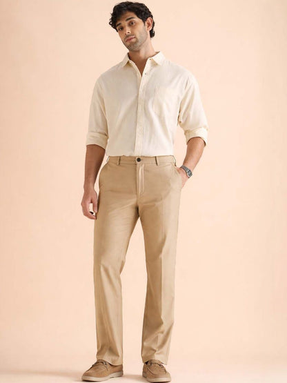 Men Straight Fit Wrinkle Free Pleated Trousers