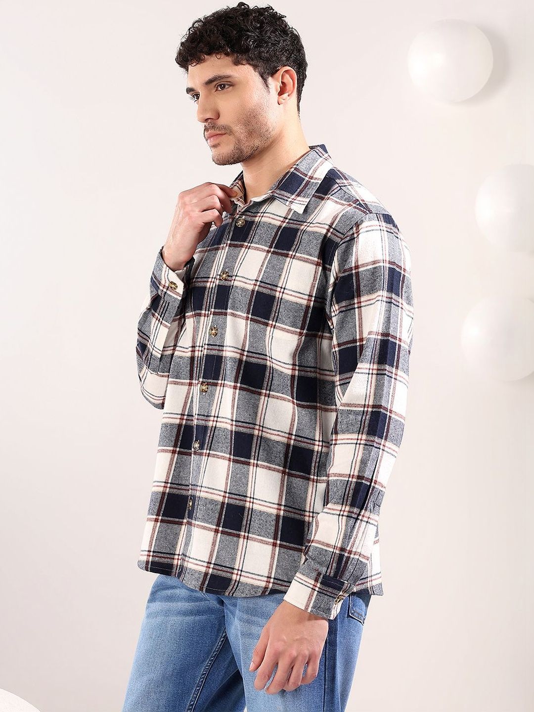 NOWI Men Tartan Checks Checked Casual Shirt