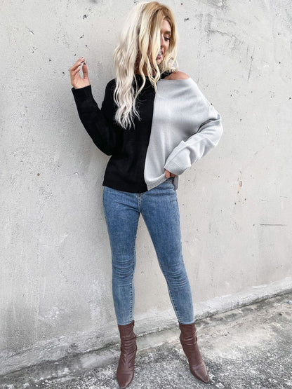 Women's Black Colourblocked Pullover Blend Printed