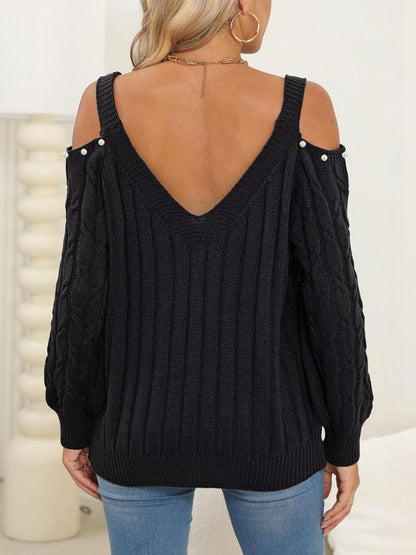 Women Cable Knit Ribbed Pullover