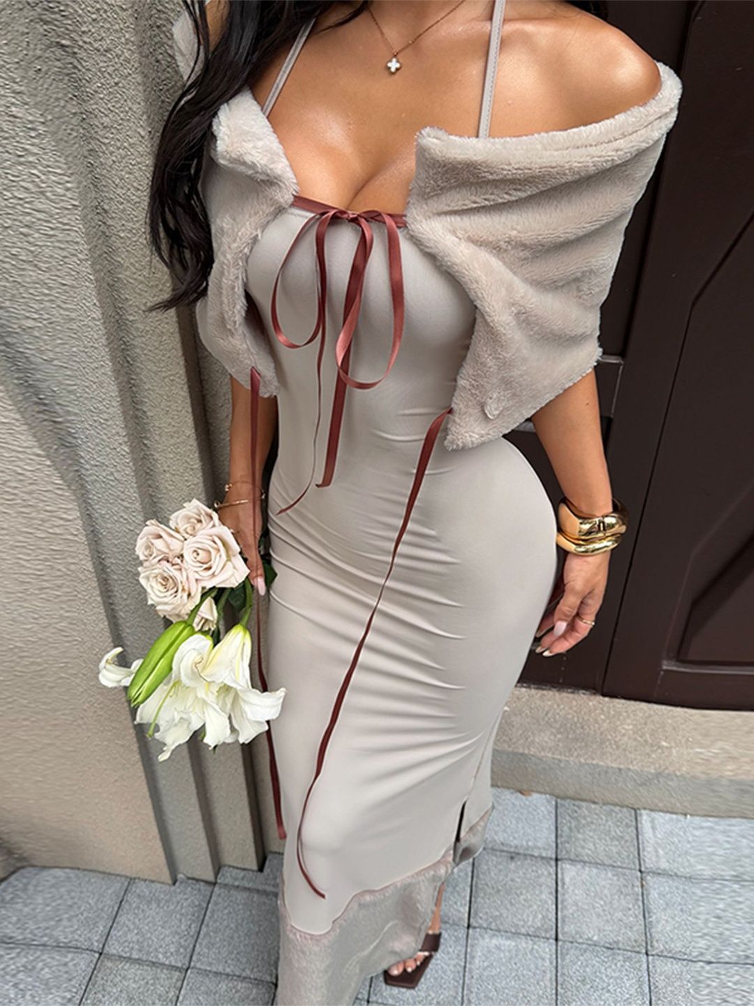 NOWI Off-Shoulder Bodycon Maxi Dress