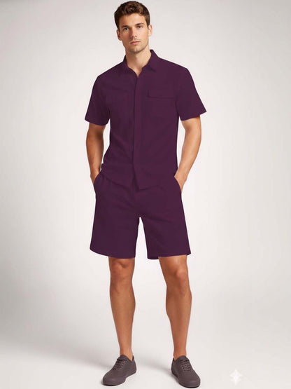 Solid Shirt with Shorts in Purple - Nowi Korean Fashion