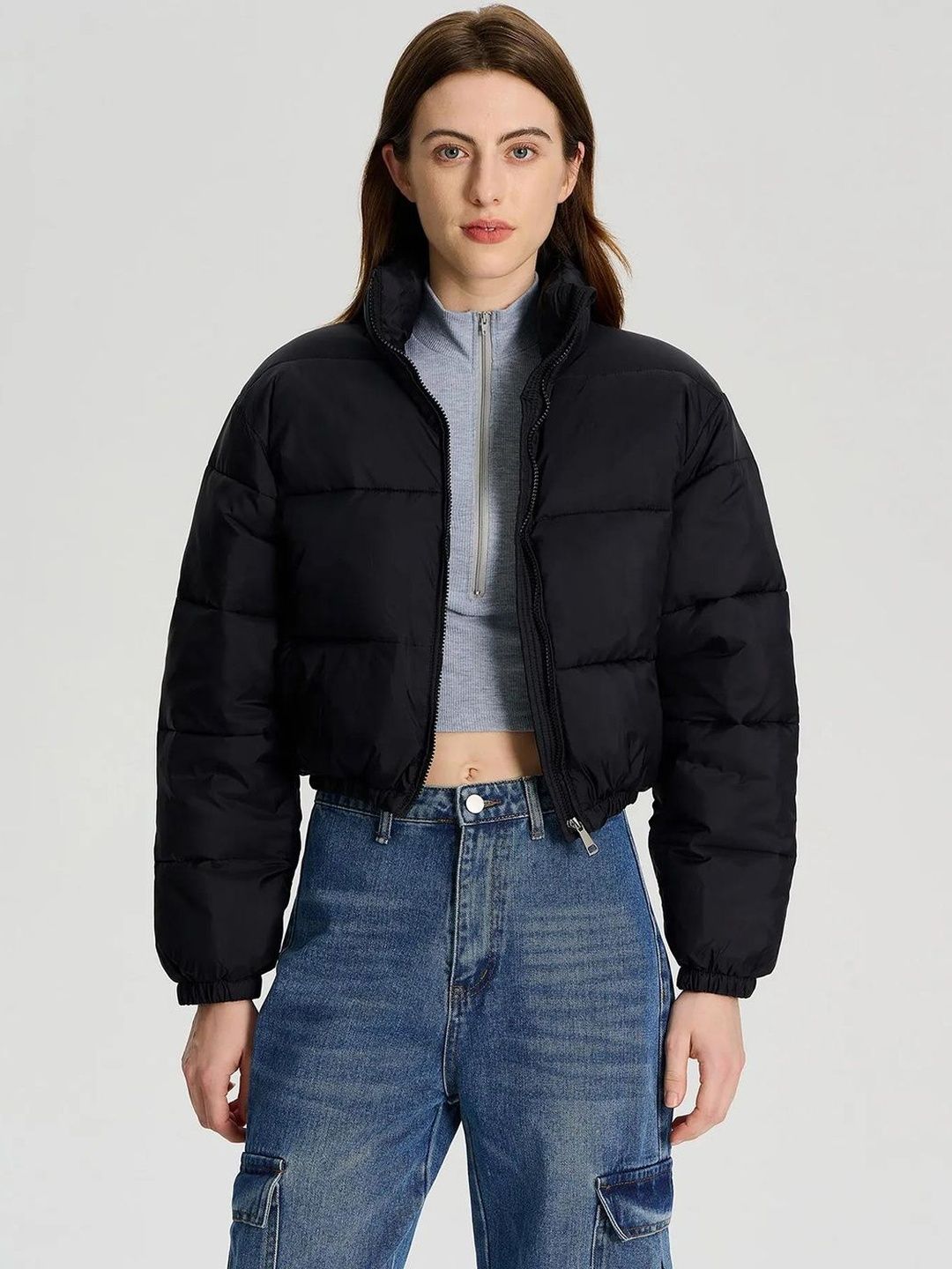 NOWI Stand Collar Crop Puffer Jacket