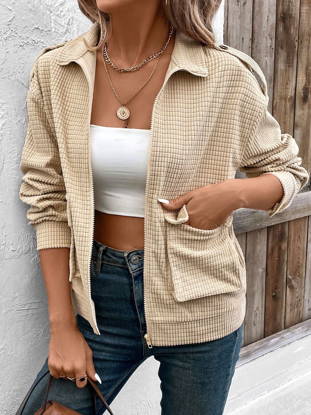 Women Corduroy Bomber Jacket