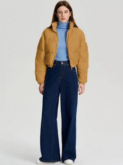 Lightweight Crop Puffer Jacket in Yellow; brown polyester - Nowi Korean Fashion