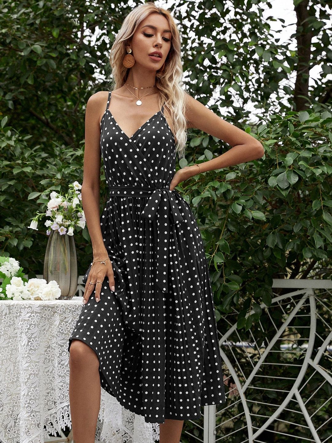Polka Dot Print Fit & Flare Midi Dress