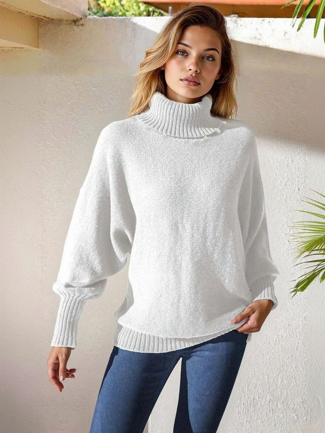 Pullover with Embellished Detail in White acrylic - Nowi Korean Fashion