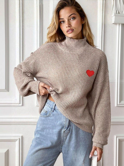 Ribbed Pullover with Embroidered Detail in Beige acrylic - Nowi Korean Fashion