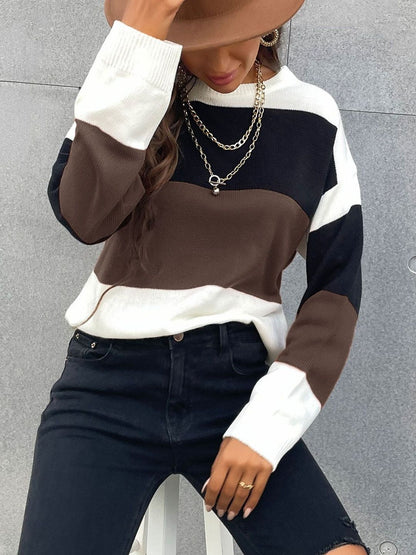 Women's Brown Colourblocked Pullover Blend Printed