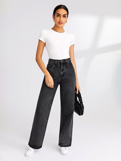 Women Straight Fit High-Rise Heavy Fade Stretchable Jeans