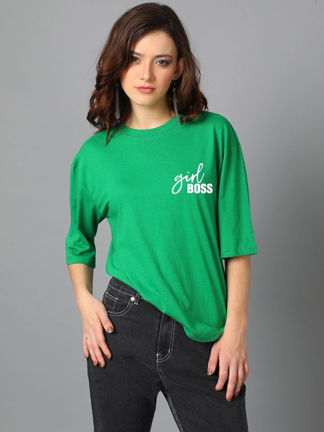 Women Typography Printed Drop-Shoulder Sleeves T-shirt