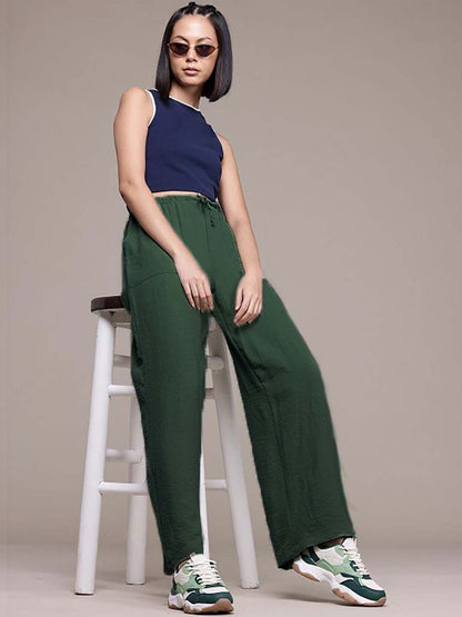 Women Textured Straight Fit High-Rise Trousers