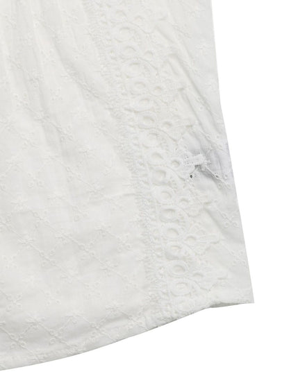 White Embroidered Flutter Sleeve Cotton Top