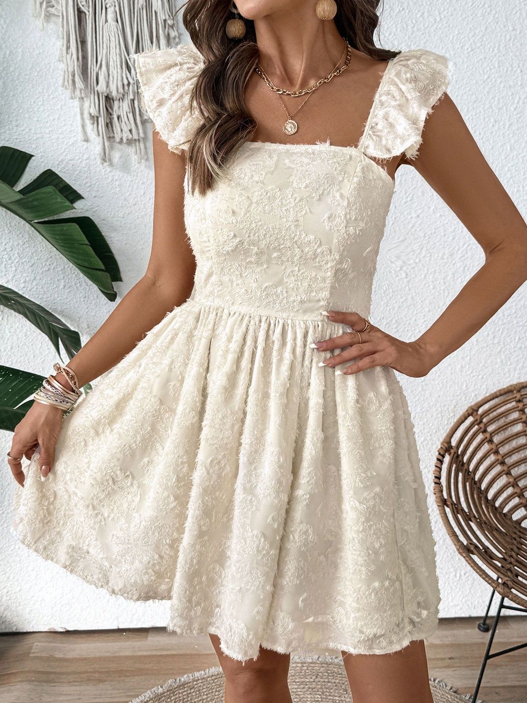 Flutter Sleeve Ruffled Fit & Flare Mini Dress