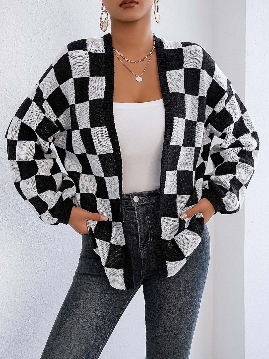 Women Checked Cardigan