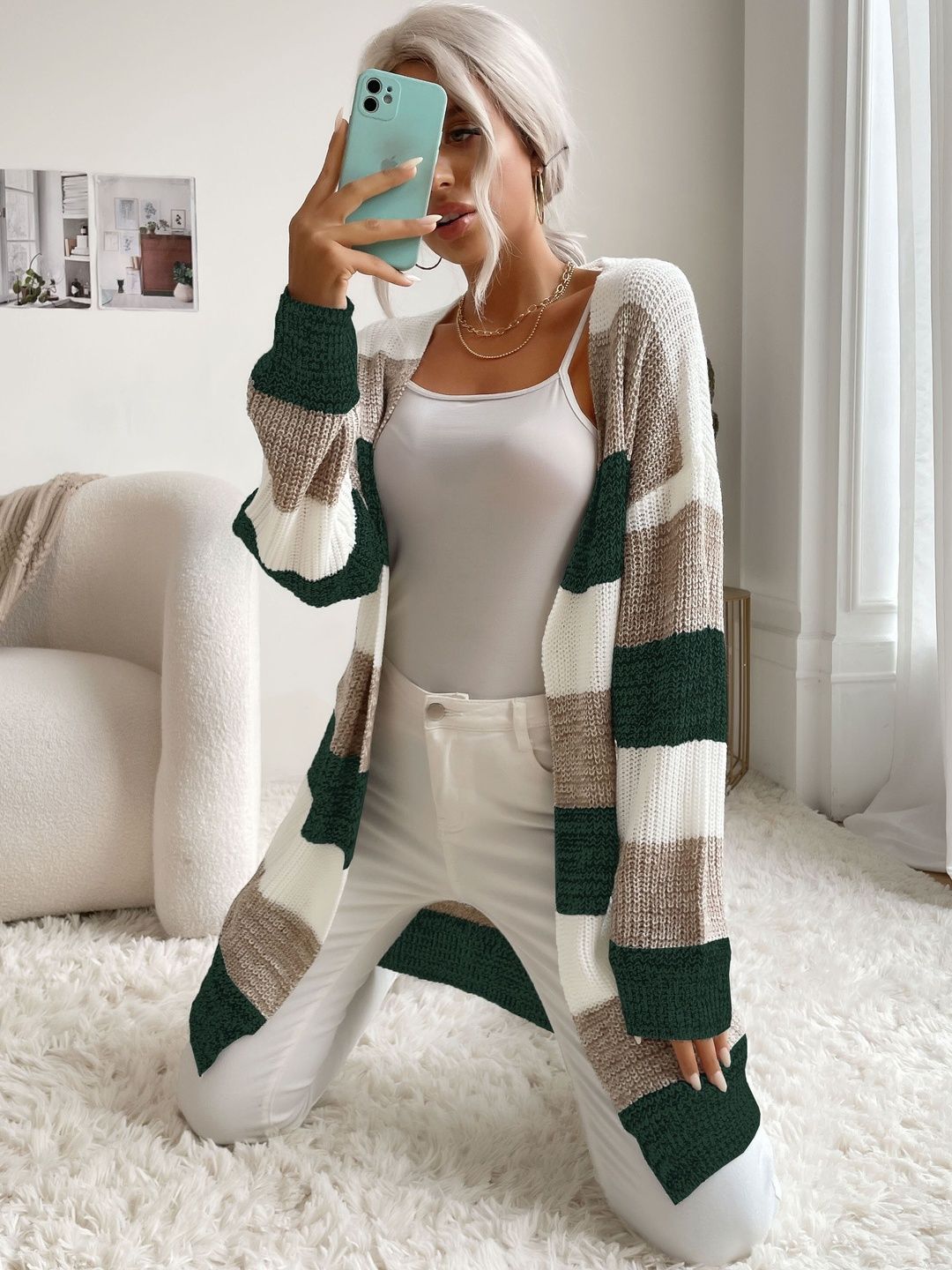 Women Striped Woollen Cardigan