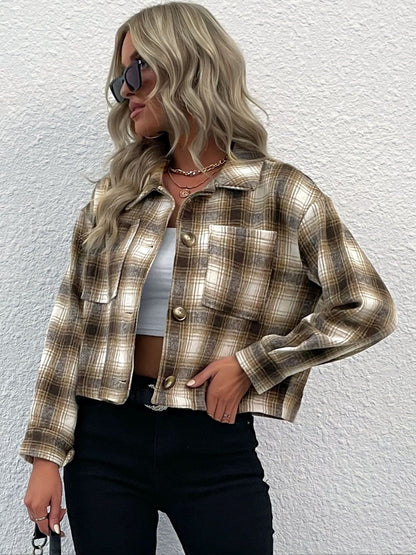 Women Checked Crop Jacket