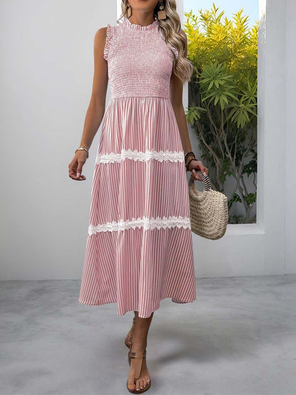 Striped Flutter Sleeve Fit & Flare Midi Dress