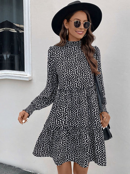 Women's Black Print Fit & Flare Dress Blend Printed