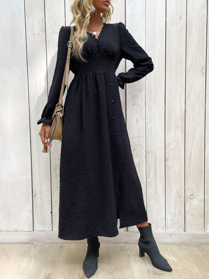 Women's Black A-Line Midi Dress Blend Printed