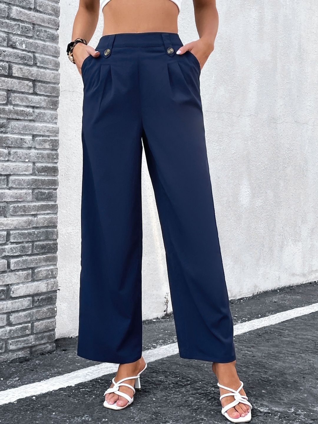 Women High-Rise Non Iron Pleated Trousers