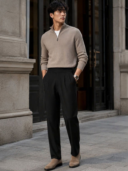Men Tailored Straight Fit Pleated Trousers